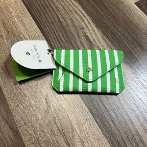 NWOT Kate Spade Green and White Striped Card Holder or coin purse